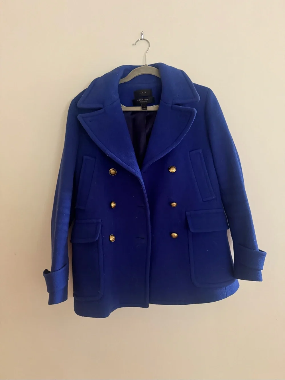 J. Crew Majesty Stadium Cloth Nello Gori Royal Blue Double-Breasted Pea Coat - Picture 3 of 8